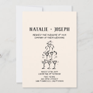 Hand Drawn Champagne Tower All In One Wedding Invitation