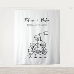 Hand drawn champagne tower Backdrop Photo booth Tapestry