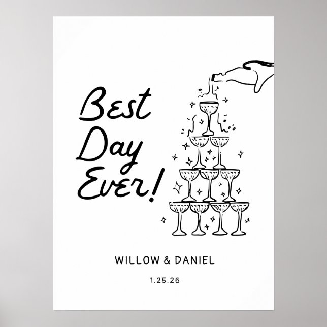 Hand Drawn Champagne Tower Best Day Ever Poster (Front)
