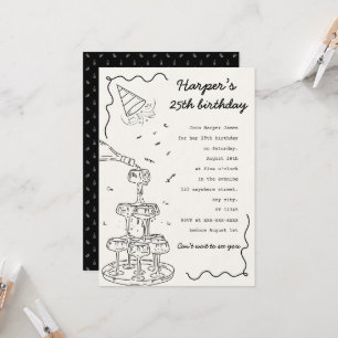 Hand-drawn Champagne tower birthday Invitation