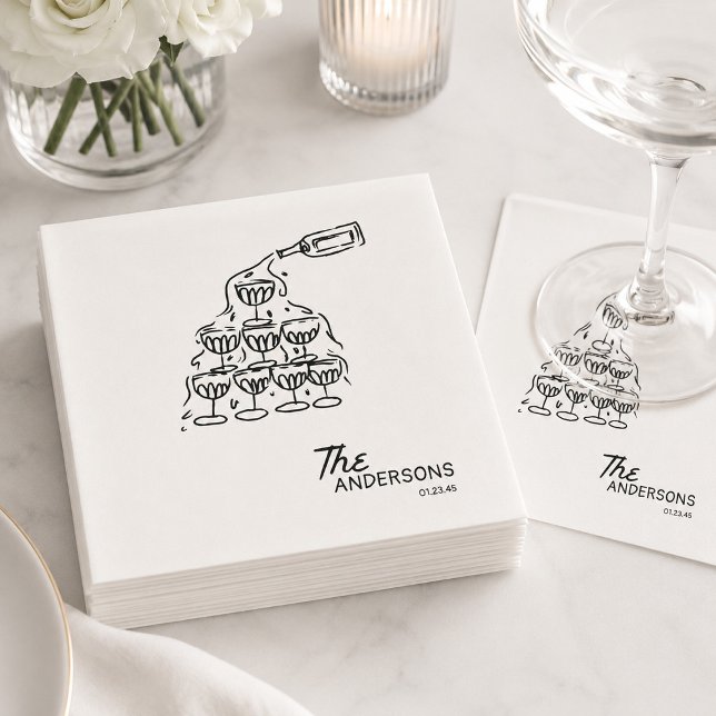 Hand Drawn Champagne Tower Established Wedding Napkin (Creator Uploaded)