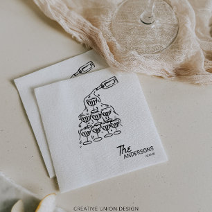 Hand Drawn Champagne Tower Established Wedding Napkin