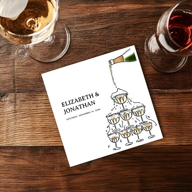 Hand Drawn Champagne Tower Rehearsal Dinner Napkin (Hand Drawn Champagne Tower Rehearsal Dinner Napkins)