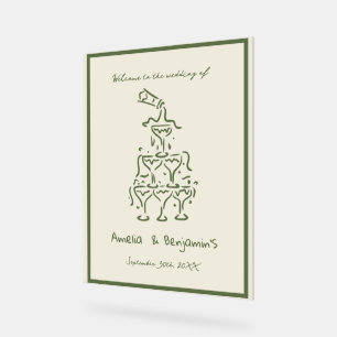 Hand Drawn Champagne Tower Retro Welcome wedding Acrylic Sign