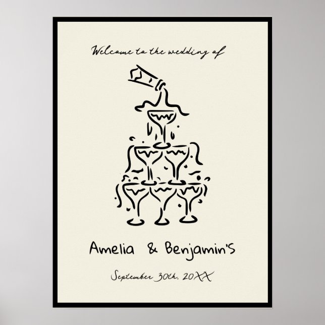 Hand Drawn Champagne Tower Retro Welcome wedding Poster (Front)