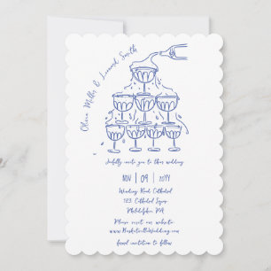 Hand-drawn champagne tower save the date wedding invitation