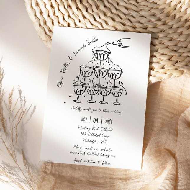 Hand-drawn champagne tower save the date wedding invitation (Creator Uploaded)