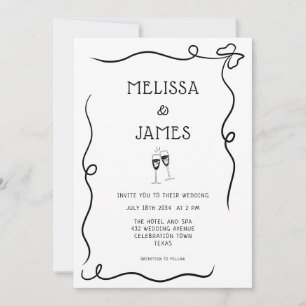 Hand Drawn Champagne Whimsical Wedding Invitation