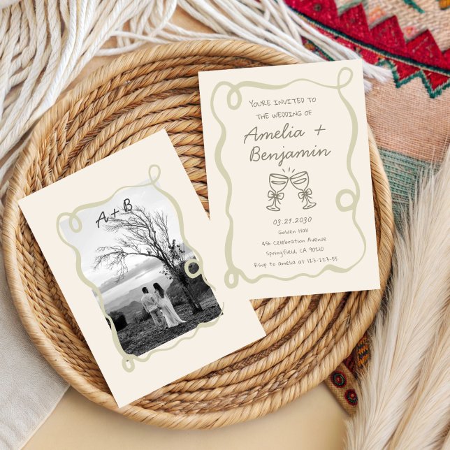 hand drawn champagne Whimsical Wedding  Invitation (Creator Uploaded)