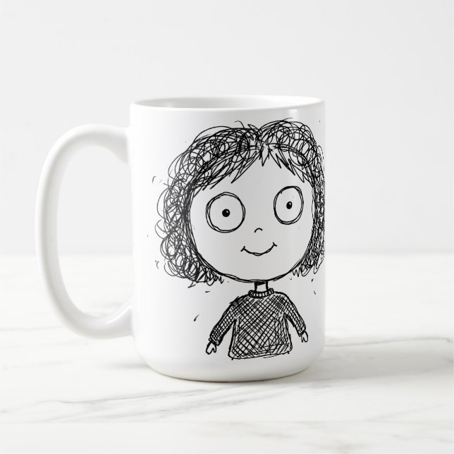 Hand-Drawn Character Illustration – Artistic Coffee Mug (Left)