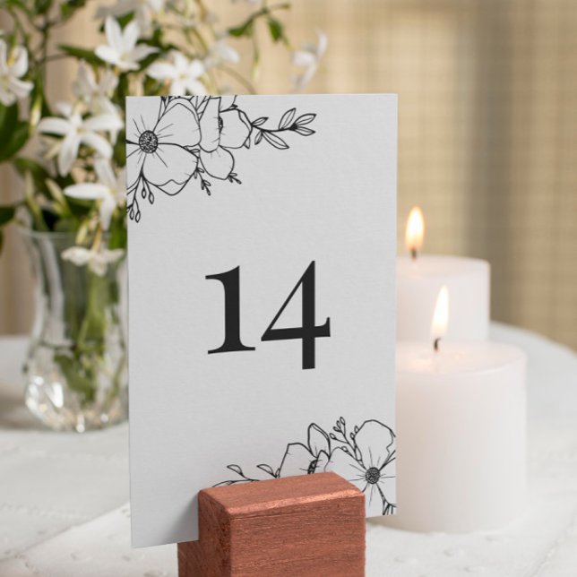 Hand Drawn Charcoal & White Flowers Table Number (Creator Uploaded)