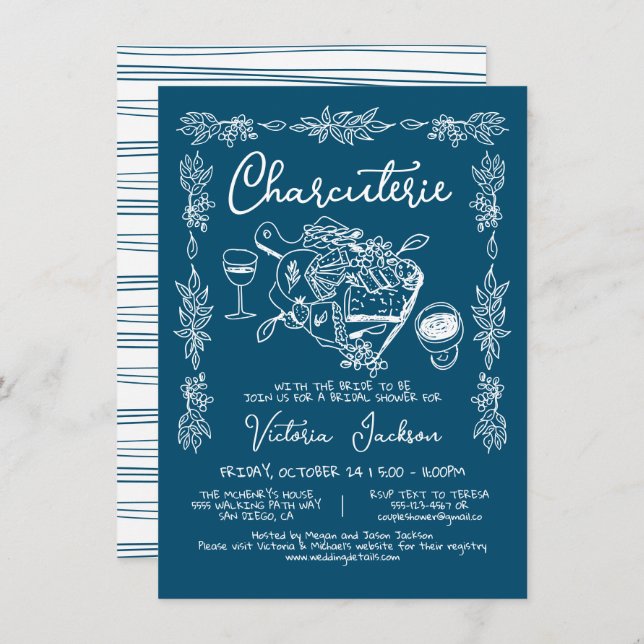 Hand Drawn Charcuterie Board Bridal Shower Invitation (Front/Back)