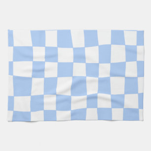 Hand Drawn Checkerboard Pattern (sky blue/white) Tea Towel