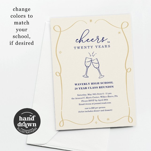 Hand Drawn Cheers Any Year Class Reunion Invitation (Creator Uploaded)