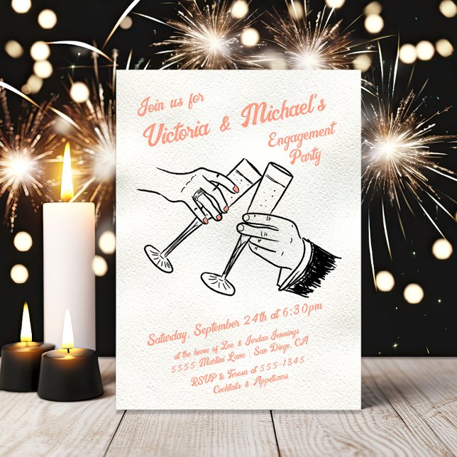 Hand Drawn Cheers Champagne Engagement Party Invitation (Creator Uploaded)