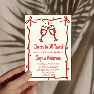 Hand Drawn “Cheers to 30 Years” Birthday           Invitation