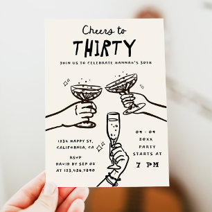 Hand Drawn Cheers to 30 Years Birthday Party Invitation