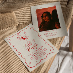 Hand Drawn Cheers To Forty 40th Photo Birthday Invitation