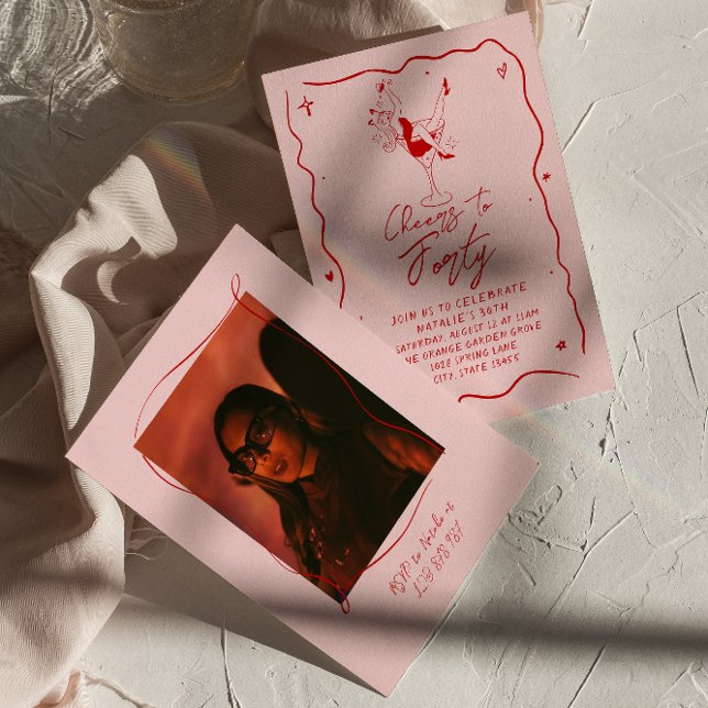 Hand  Drawn Cheers To Forty Quirky 40th Birthday Invitation (Creator Uploaded)