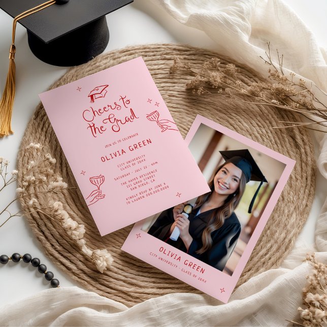 Hand Drawn Cheers to the Grad Graduation Invitation (Creator Uploaded)