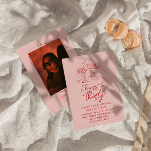 Hand Drawn Cheers To Thirty 30th Photo Birthday Invitation
