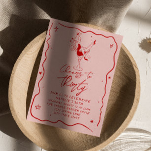 Hand  Drawn Cheers To Thirty Quirky 30th Birthday Invitation