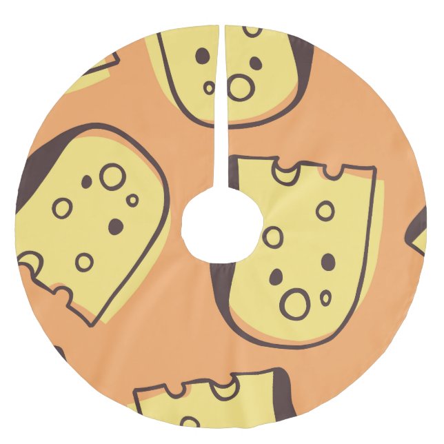 Hand-Drawn Cheese: Artistic Seamless Pattern. Brushed Polyester Tree Skirt (Front)