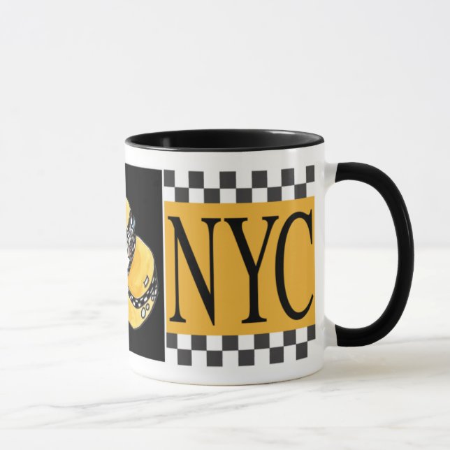 Hand drawn Chequered Taxi Cab NYC Mug (Right)