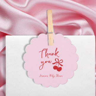 Hand Drawn Cherry Bow Thank You Baby Shower Favour Tags