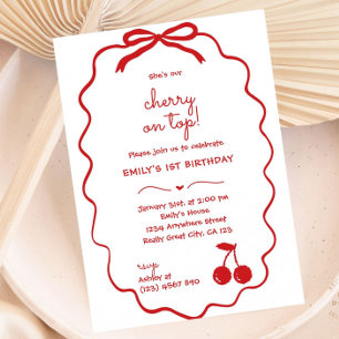 Hand Drawn Cherry on Top Birthday Invitation