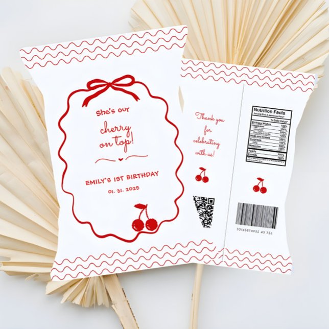Hand Drawn Cherry on Top Chip Bag Loot Bag Wrapper (Hand drawn Cherry on Top Party Favor Chip bag loot bag)