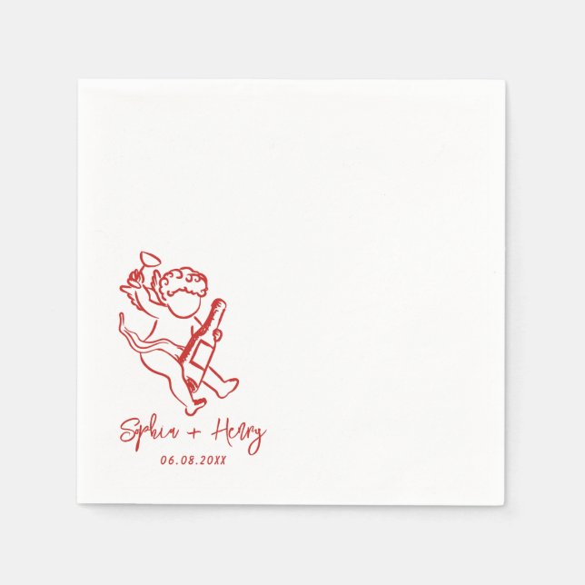 Hand Drawn Cherub Cupid Icon Wedding  Napkin (Front)