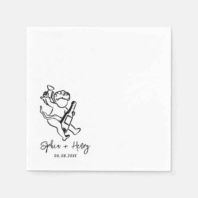 Hand Drawn Cherub Cupid Icon Wedding  Napkin (Front)