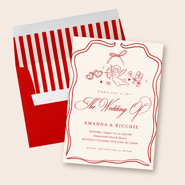 Hand Drawn Cherub Vintage Cupid Monogram Wedding Invitation (Creator Uploaded)