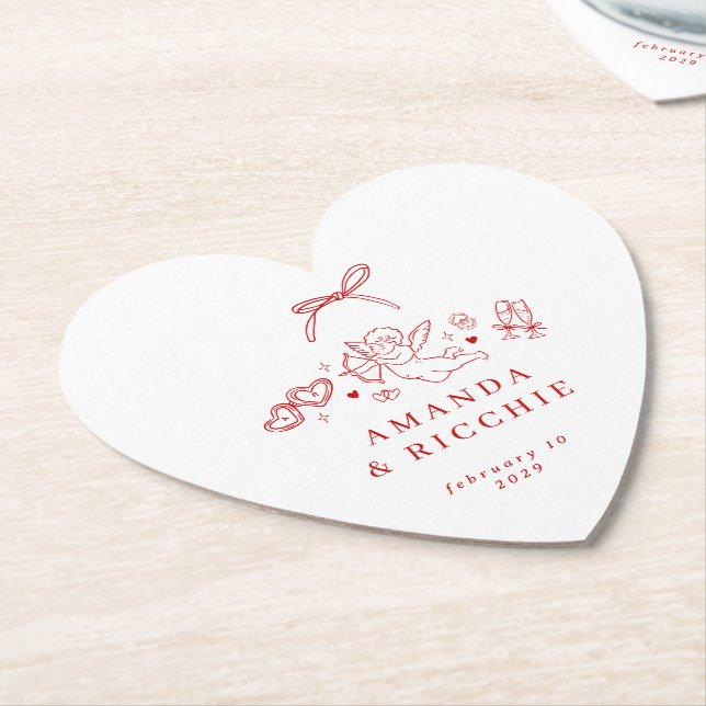 Hand Drawn Cherub Vintage Cupid Wedding  Paper Coaster (Angled)