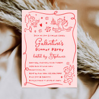 Hand Drawn Cherubs Pink Red Galentine's Day Party