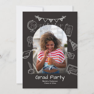 Hand Drawn Chic Black Arch Photo Graduate Party Invitation