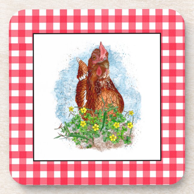 Hand drawn Chicken Art Coaster (Front)