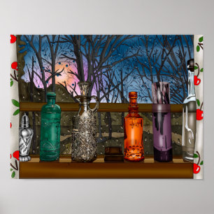 Hand drawn Chicken Art   Cute Chicken in Flowers Poster