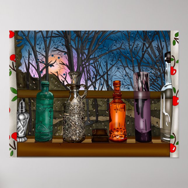 Hand drawn Chicken Art | Cute Chicken in Flowers Poster (Front)