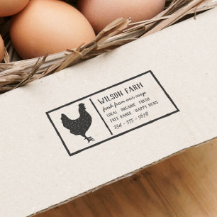 Hand-drawn Chicken Vintage Family Farm Egg Carton Rubber Stamp