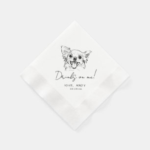 Hand Drawn chihuahua Drinks on me Cocktail Napkin