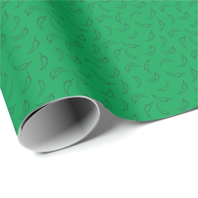 Hand-Drawn Chile Peppers on Green Wrapping Paper (Roll Corner)