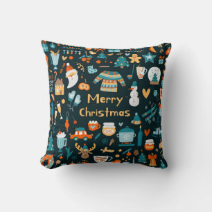 Hand-drawn Christmas and New Year elements. Cushion