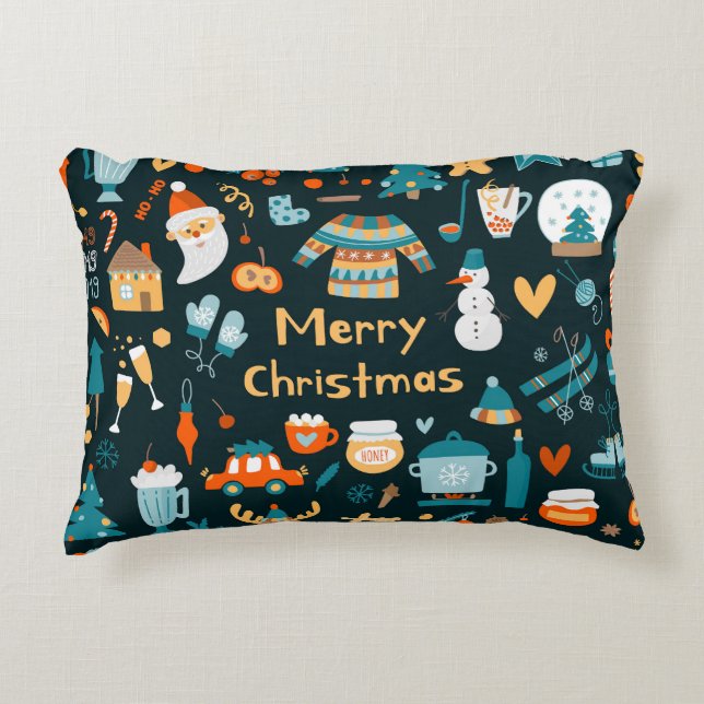 Hand-drawn Christmas and New Year elements. Decorative Cushion (Front)