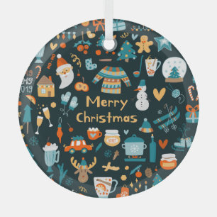 Hand-drawn Christmas and New Year elements. Glass Tree Decoration