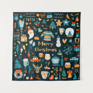 Hand-drawn Christmas and New Year elements. Tapestry