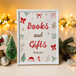 Hand Drawn Christmas Baby Shower Books and Gifts Poster