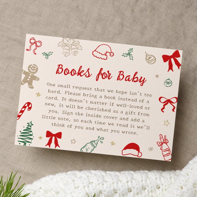 Hand Drawn Christmas Baby Shower Books for Baby Enclosure Card (Creator Uploaded)