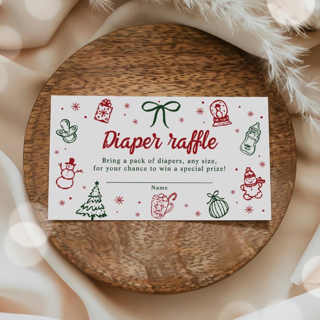 Hand Drawn Christmas Baby Shower Diaper Raffle Enclosure Card (Creator Uploaded)